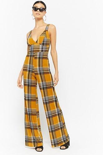 Forever21 Plaid Wide-leg Jumpsuit