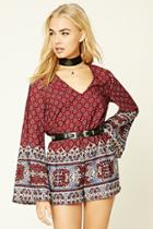Forever21 Abstract Tie-front Romper