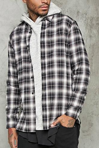 21 Men Men's  Grey & Taupe Slim-fit Plaid Shirt