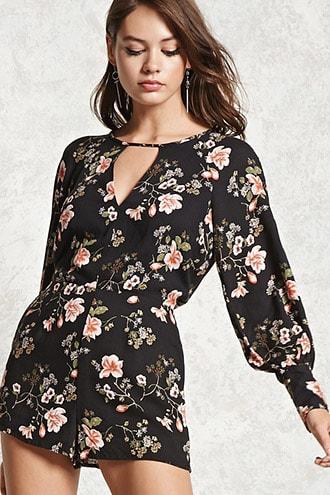 Forever21 Floral Print Cutout Romper