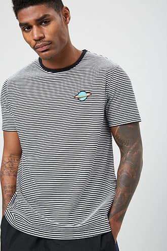 Forever21 Striped Planet Patch Tee