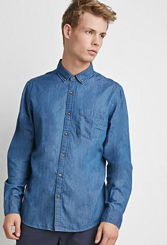 21 Men Button-collar Chambray Shirt