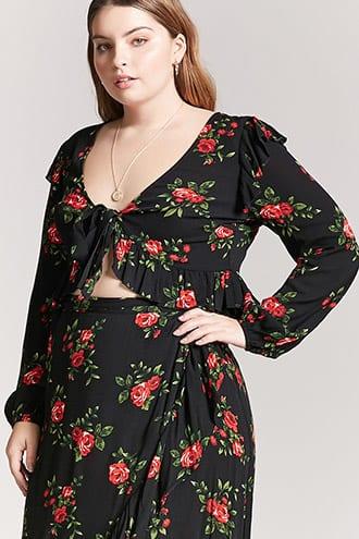 Forever21 Plus Size Floral Self-tie Crop Top