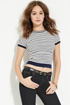 Forever21 Women's  Cream & Navy Striped Sweater Top