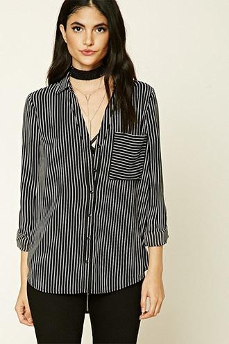 Forever21 Women's  Striped Crepe Woven Shirt