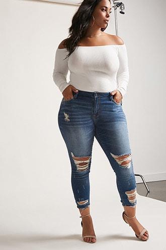 Forever21 Plus Size Distressed Skinny Ankle Jeans