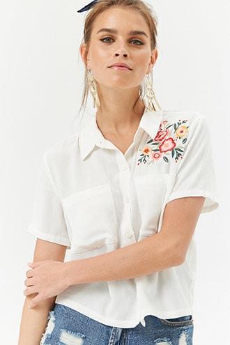 Forever21 Embroidered Floral Shirt