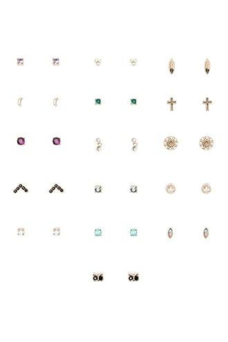 Forever21 Antique Gold & Green Faux Gem Stud Set