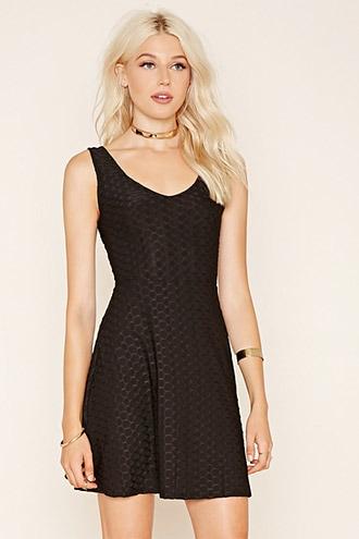 Forever21 Women's  Black Textured Knit Skater Dress