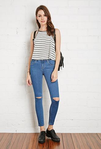 Forever21 Women's  Distressed Skinny Ankle Jeans (denim)