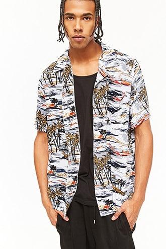 Forever21 Montage Island Print Hawaiian Shirt