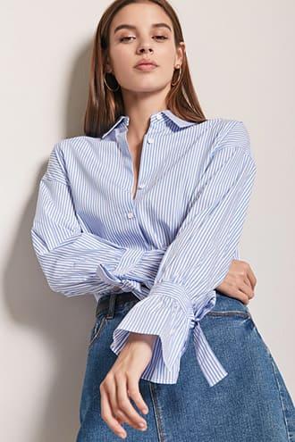 Forever21 Pinstripe Self-tie Cuff Shirt