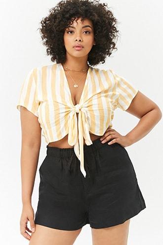 Forever21 Plus Size Paperbag Waist Linen Shorts