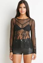 Forever21 Striped Floral Lace Top