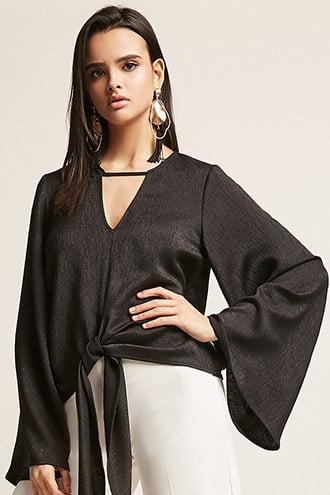 Forever21 Textured Cutout Tie-front Top