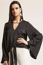 Forever21 Textured Cutout Tie-front Top