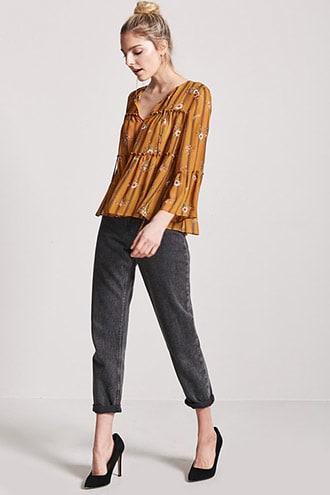 Forever21 Striped & Floral Print Top