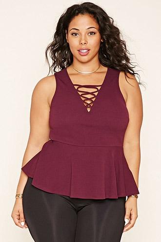 Forever21 Plus Women's  Plum Plus Size Lace-up Peplum Top