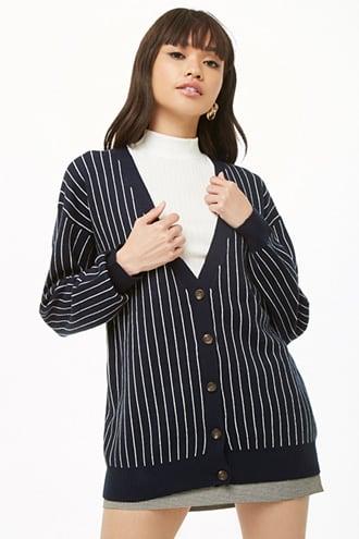 Forever21 Pinstriped Button-front Cardigan