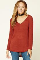 Forever21 Women's  Rust Ribbed Knit V-neck Sweater