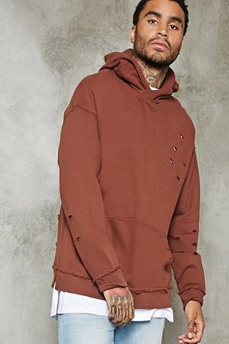 21 Men Men's  Brown Distressed Terry Hoodie