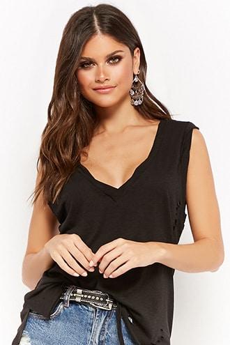 Forever21 Distressed Longline Sleeveless Tee