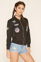 Forever21 Women's  Black Route 66 Patched Bomber Jacket