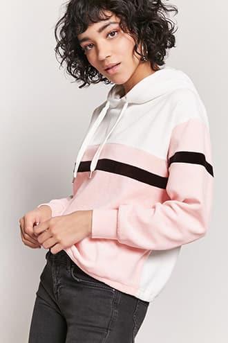 Forever21 Velour Stripe Hoodie