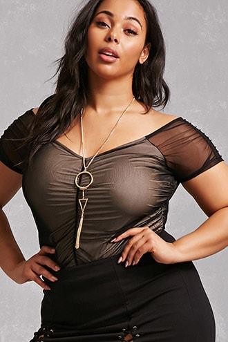 Forever21 Plus Size Ruched Mesh Top
