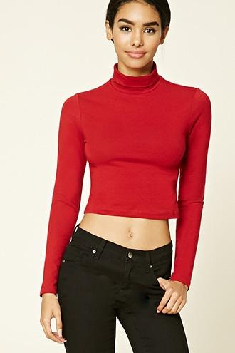 Forever21 Women's  Brick Cropped Knit Turtleneck