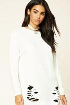 Forever21 Women's  Ivory Longline Distressed Sweatshirt