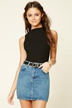 Forever21 Women's  Black Ribbed High-neck Top