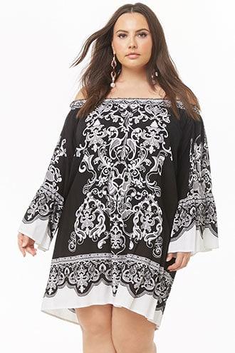 Forever21 Plus Size Off-the-shoulder Baroque Print Dress