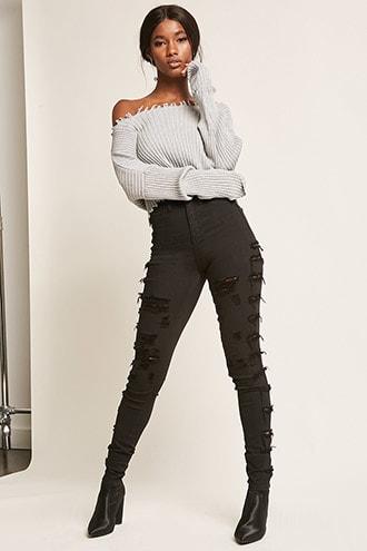 Forever21 Distressed Ladder-cut Jeggings