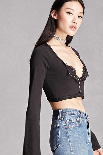 Forever21 Scoop Neck Bell Sleeve Crop Top