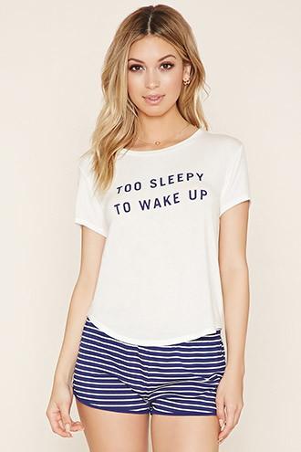 Forever21 Women's  Cream & Blue Sleepy Pj Set
