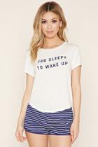 Forever21 Women's  Cream & Blue Sleepy Pj Set