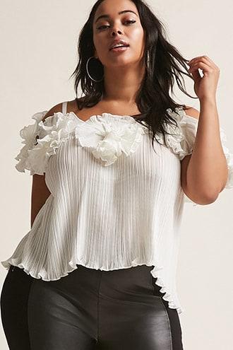 Forever21 Plus Size Open-shoulder Pleated Top