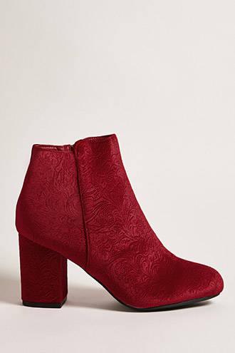 Forever21 Bamboo Velvet Heel Ankle Boots