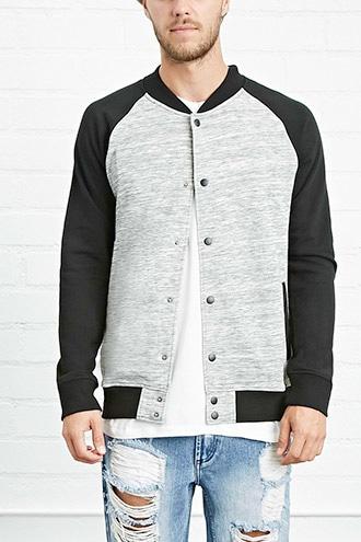 21 Men Men's  Grey & Black Heathered Varsity Jacket