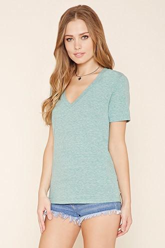 Forever21 Women's  Jade Heathered V-neck Tee