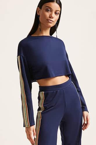 Forever21 Stripe Sleeve Crop Top