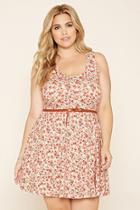 Forever21 Plus Women's  Cream & Pink Plus Size Floral Dress