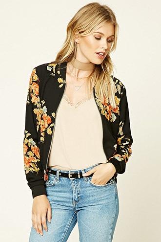 Love21 Women's  Contemporay Floral Bomber