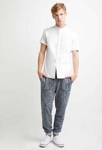 21 Men Marled Varsity-stripe Sweatpants (navy/cream)