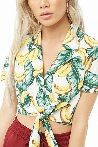 Forever21 Banana & Leaf Print Crop Top