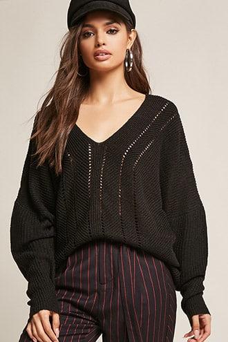 Forever21 Pointelle Dolman-sleeve Sweater
