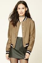 Forever21 Women's  Gold Faux Leather Bomber Jacket