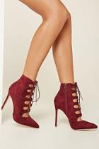 Forever21 Women's  Wine Lace-up Faux Suede Booties