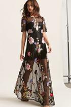 Forever21 Sheer Mesh Floral Embroidered Maxi Dress